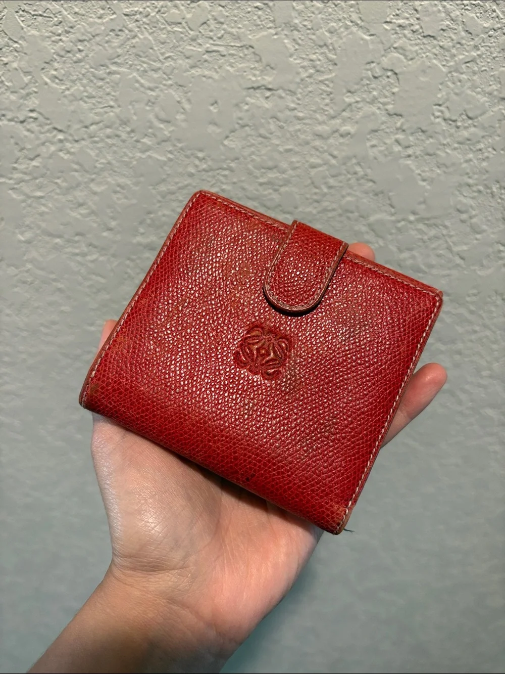 Loewe Red Leather Compact Wallet with Embossed Logo